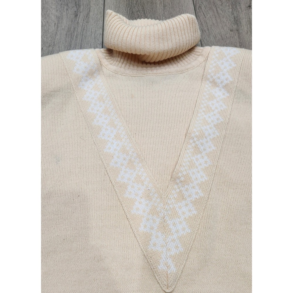 Vintage Liz Claiborne Lambswool Blend Turtleneck Sweater Cream/Peach Women's M - Picture 3 of 13
